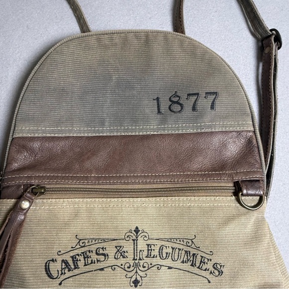 Myra Backpack Bag S-4450 France Cafes Canvas Upcycled Green Gray Brown 1877 main image 8